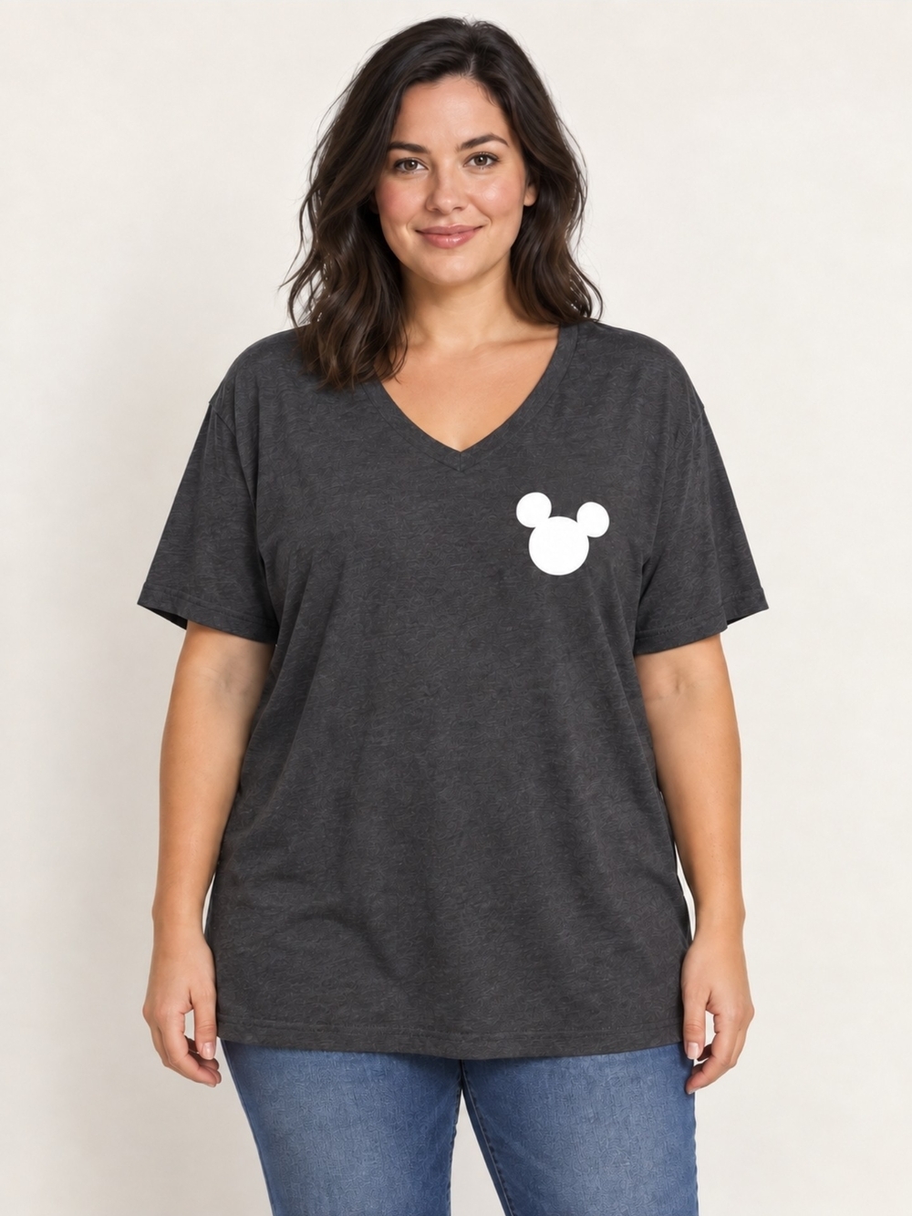 Mickey Mouse Charcoal Gray V-Neck Graphic T-Shirt 2XL